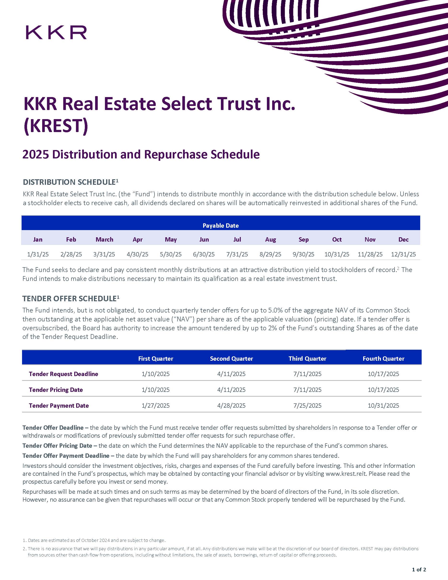 2025 Distribution and Repurchase Calendar